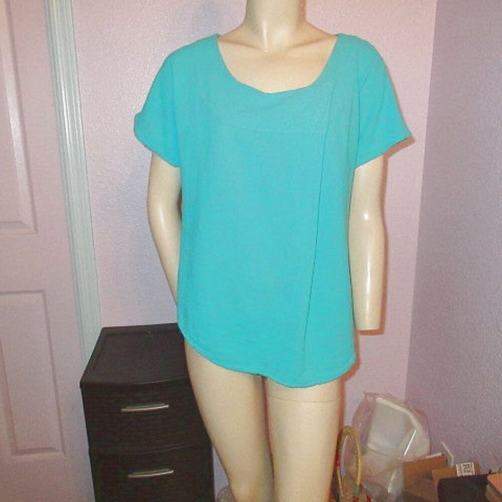 Oh My Gauze Blouse Top Size 1 M Turquoise Front Pleat Oversized Cotton Tunic EUC